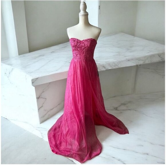 Lulus Dresses & Skirts - LULUS Pink Beaded Strapless Prom Wedding Dress Size Small  NEW